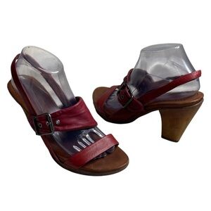 Naya Alamosa Burnt Red Leather Heeled Slingback Sandals Buckle Open Almond Toe 9